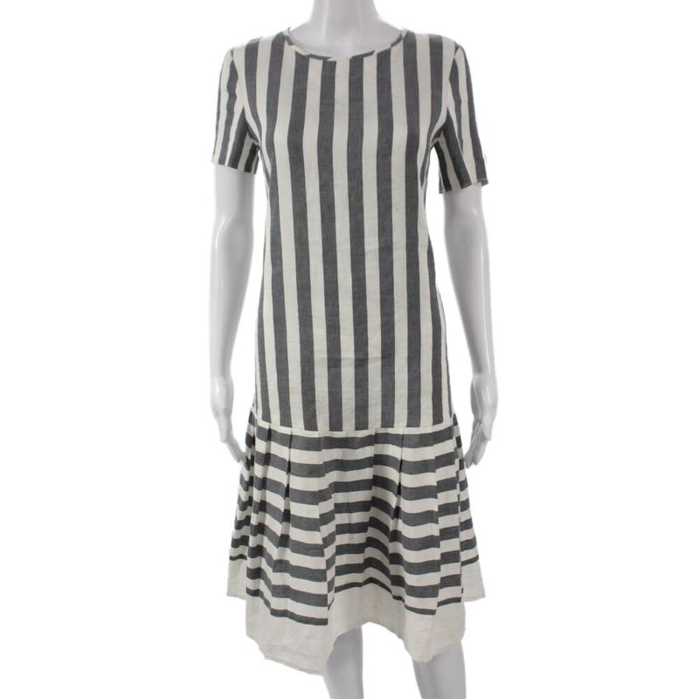 Max Mara Womens Shift Dress Gray Linen Short Sleeve Midi Size 6